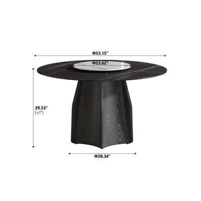 Modern Black Marble Round Dining Table with Lazy Susan - Glossy Sintered Stone Finish, Unique Metal Legs, Seats 4-6, Perfect for Kitchen or Dining Room, Elegant and Functional Design