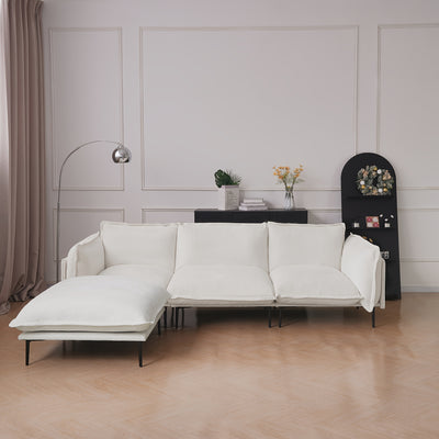 111" L-Shaped Modular Sectional Sofa - 3-Seater Cloud Couch with Movable Ottoman, Deep Seat Low Plush White Modern Sofa for Living Room, Metal Frame & Pillow Backrest, No Assembly Required, Sectional Sofa for Living Room, Ver