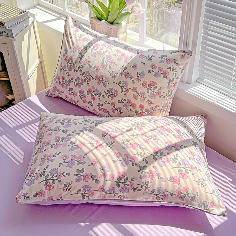 3pcs Korean Style Duvet Cover Set, New American Floral Duvet Cover Set with 1 Single Duvet Cover + 2 Pillowcases, Comfortable and Breathable, Machine Washable, Non-Fading and Deforming, Suitable for All Seasons, Light Beige-F