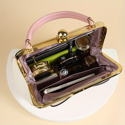 [Elegant Handbag] High Quality Lacquered Handbag | 2024 Autumn New Korean Polka Dot for Women - Kiss Lock Closure, Removable Shoulder Strap & Bow Detail, Glossy Patent Look (Black/White, Bronze, Pink & White) - Perfect for We
