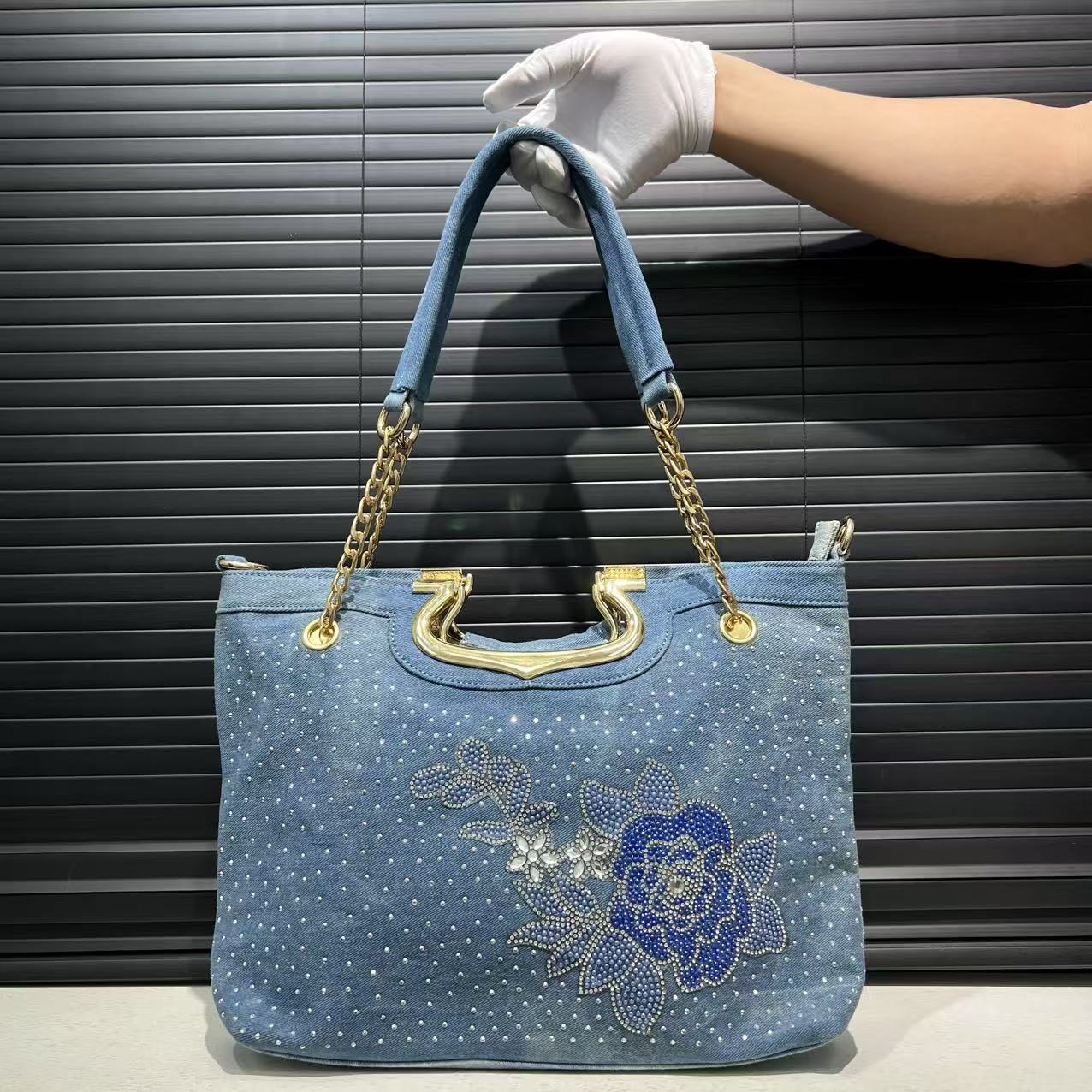 Ladies' Fashionable Inlaid Elegant Handbag, Floral Pattern Street Style Y2K Spicy Printed Shoulder Bag, Suitable for Work, Commuting, Dating, Parties, Gradient Diamond Decoration Shoulder Bag