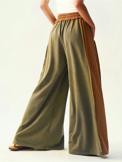 High-Waisted Wide-Leg Pants with Two-Tone Patchwork