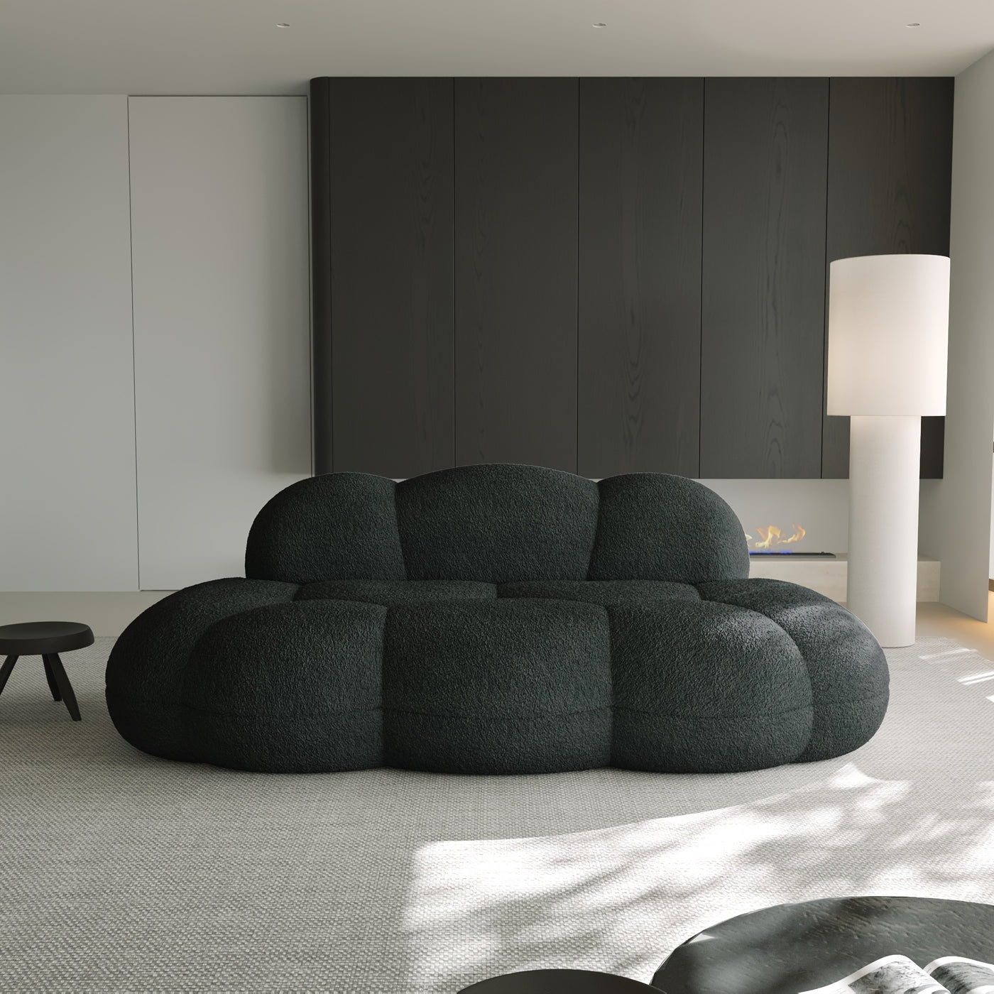 Modern Curved Cloud Shaped Couch for Living Room, Lazy Floor Couch, Boucle LoveSeat 3 Seater Sofa, Cozy Leisure Boneless Couches for Bedroom, Apartment-No Assembly Required, Couch for Bedroom, Boneless Sectional Sofa for Livi