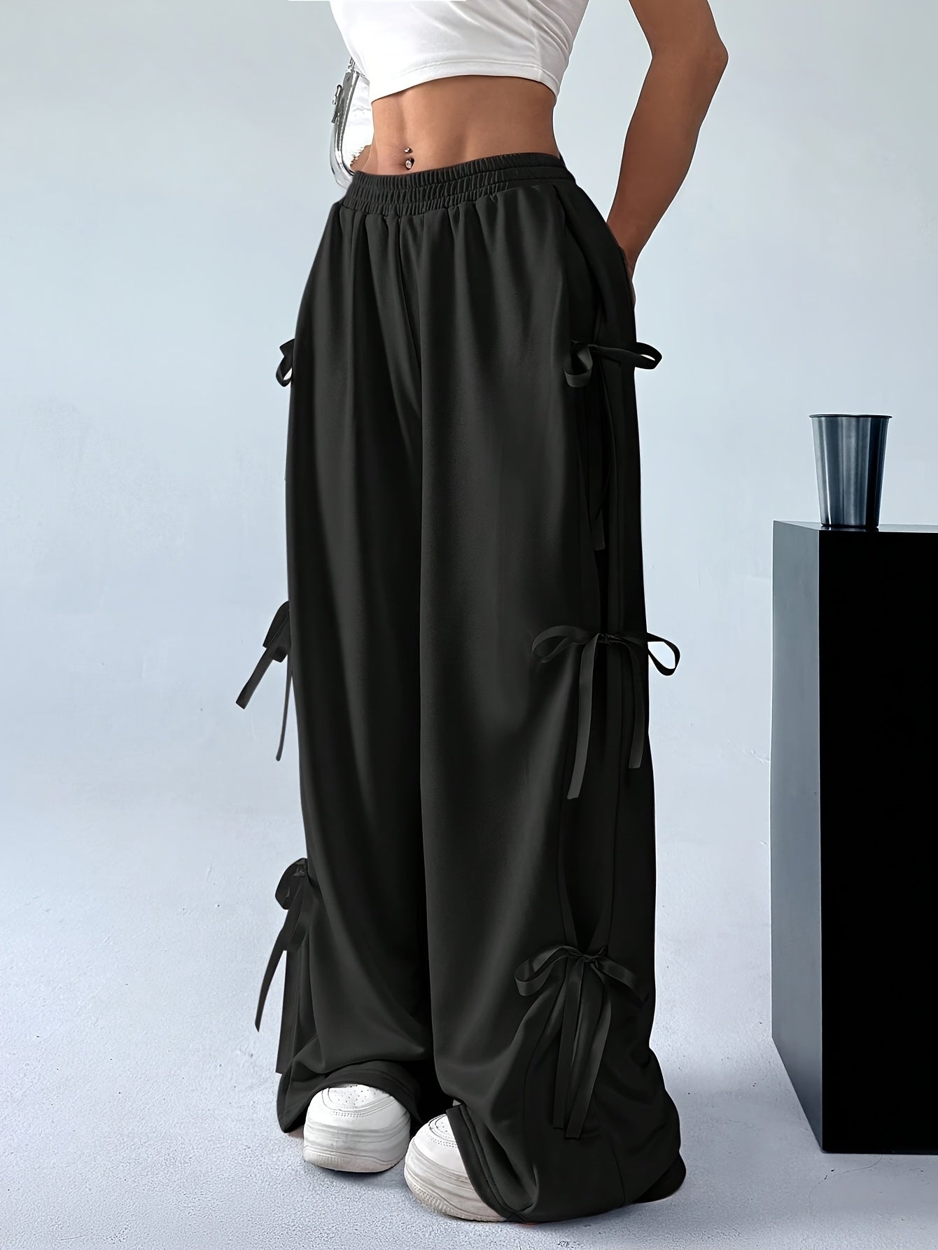 Straight-Leg Pants with Side Bow Tie & Back Pockets