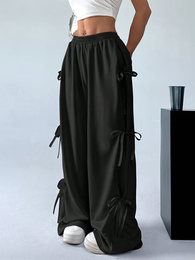 Straight-Leg Pants with Side Bow Tie & Back Pockets