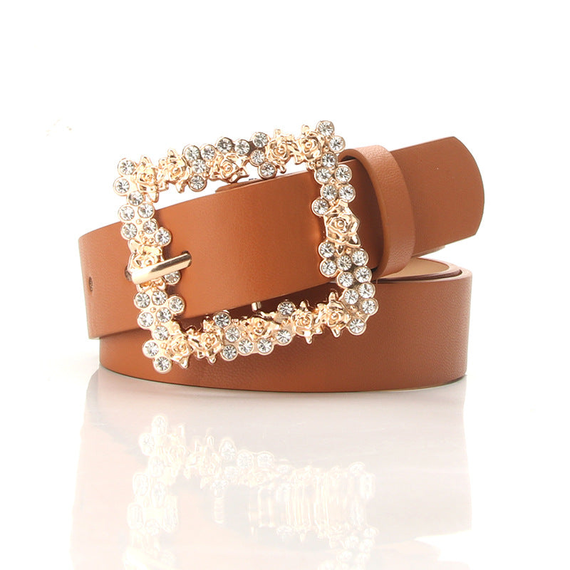 2023 Women'S Fashion Accessory, Elegant Alloy Rhinestone Pin Buckle Belt, Versatile Dress Decorative Accessory, Casual & Sporty Style, Hand Washable - Ideal for Weekend and Festive Occasions, Weekend Casual Wear|Elegant Acces