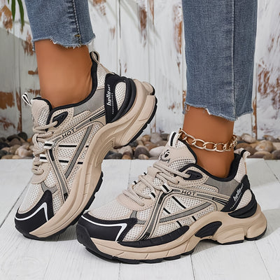 Women'S Chunky Platform Dad Shoes - Breathable Mesh Retro College Style All-Season Round Toe Lace-Up Casual Athletic Sneakers For Running & Daily Wear