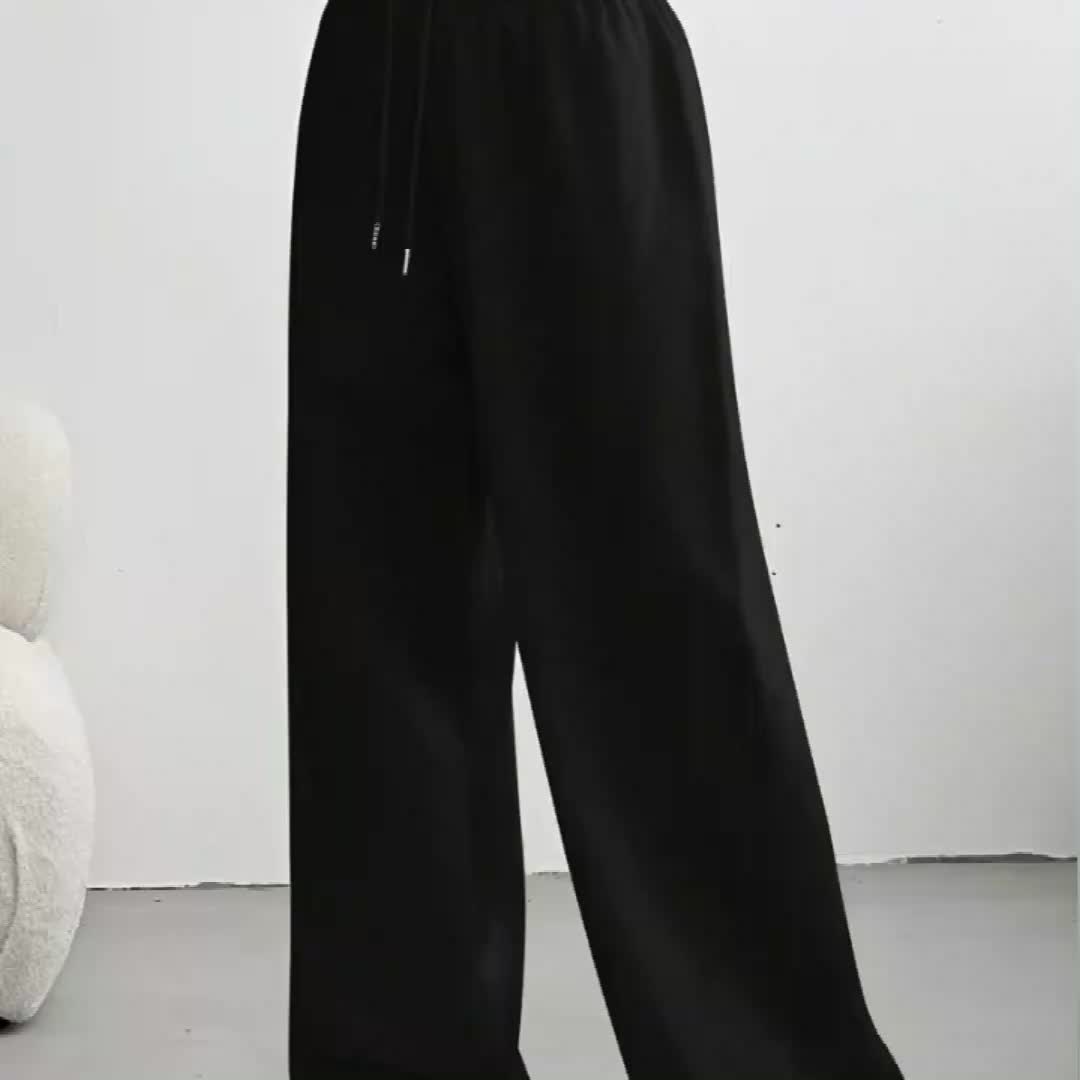 3pcs Women's Casual Wide-Leg Pants, Elastic Waistband - Loose Fit Medium Stretch Fabric, Machine Washable, Spring Summer Autumn Casual Wear, Athletic Joggers