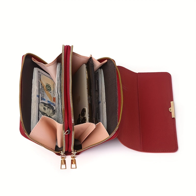 Women's Fashionable Square Cell Phone And Coin Shoulder Bag, Double Zipper Multi-compartment Women's Small Square Bag with Card Slots And Detachable Adjustable Shoulder Strap, Korean Style Fashionable PU Crossbody Bag Wallet
