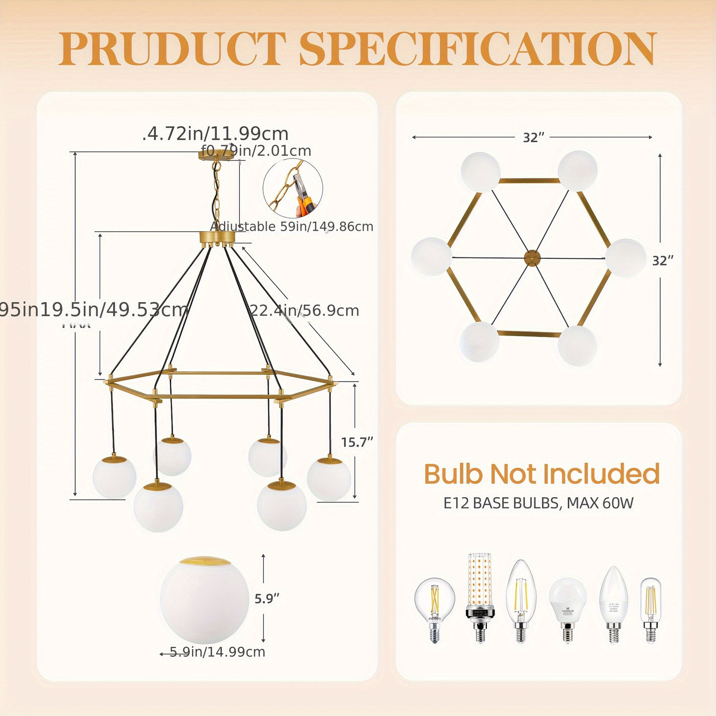6-Light Modern Chandelier For Dining Room, Sputnik Ceiling Light Fixture With White Glass Globe Bubble, Adjustable Mid Century Chandelier Foyer Chandeliers For High Ceilings