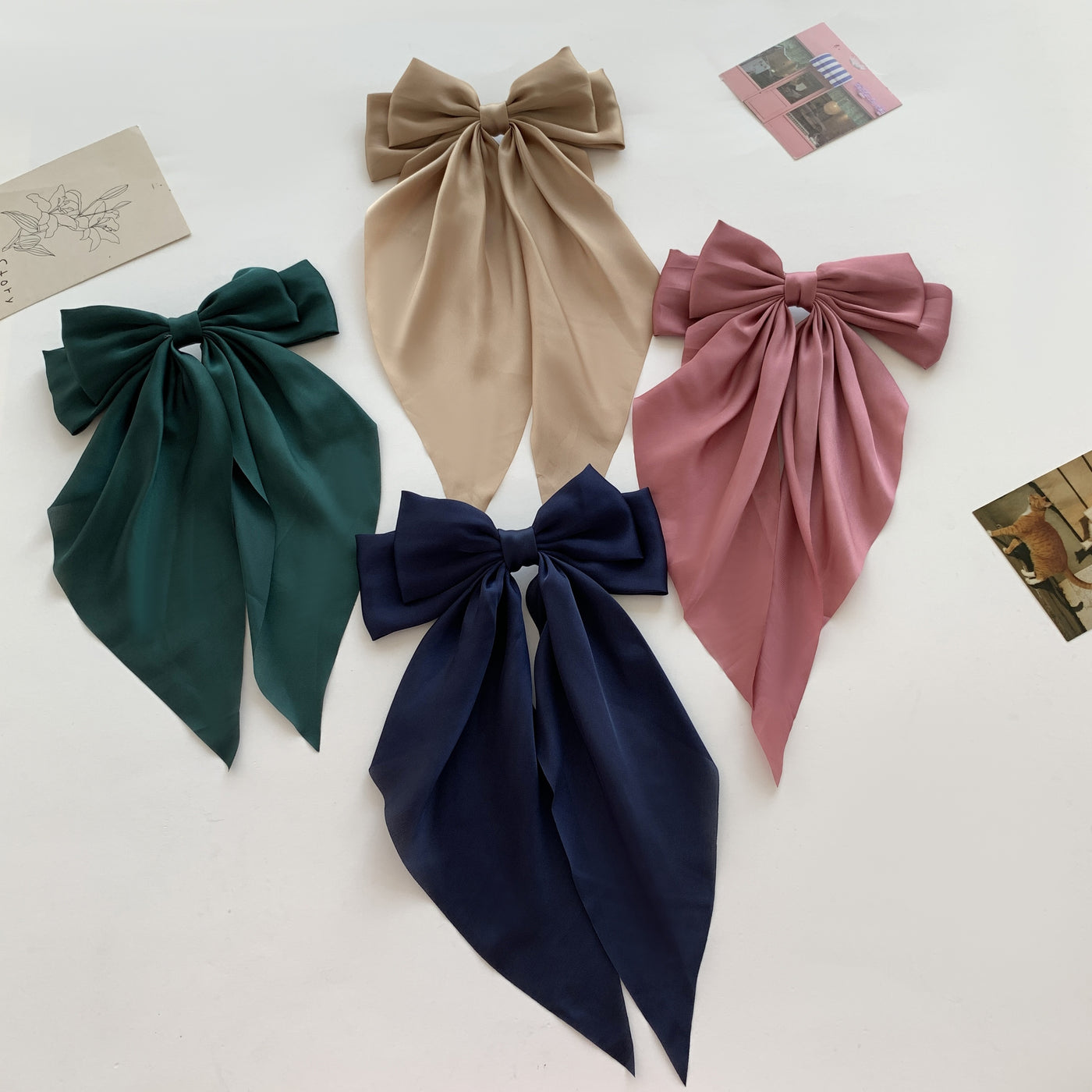 Korean Style Fashion Large Red Bow Knot Fabric Hair Clip Women Long Ribbon Butterfly Hair Clip