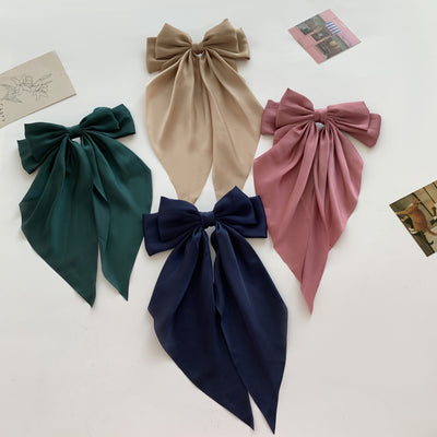 Korean Style Fashion Large Red Bow Knot Fabric Hair Clip Women Long Ribbon Butterfly Hair Clip