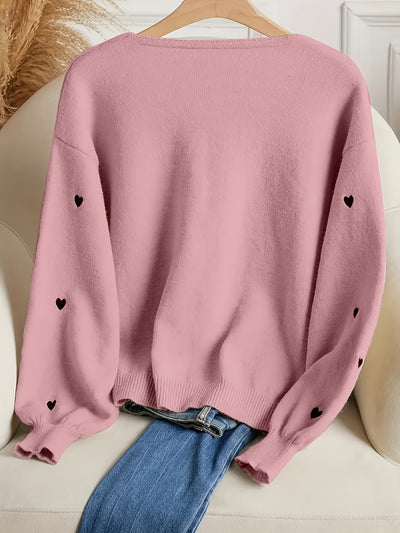Women'S Soft Pink Sweater - Pastel Pink Cardigan with Front Tie-Waist, Heart Pattern, Boat Neck Longline Blouse for Fall/Winter Layering - Cozy Chic Sweater for Everyday Formal Outfits, Cute Sweaters, Winter Wardrobe, Feminin
