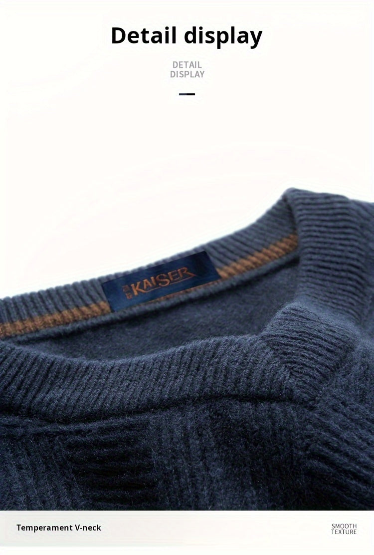 KAISER Men's Cozy Wool V-Neck Sweater - Casual Striped Long Sleeve Pullover for Fall/Winter, Soft & Warm, Korean And Japanese Targeted, Fashion