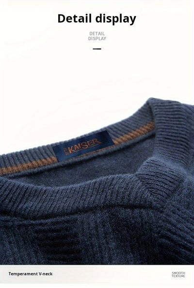 KAISER Men's Cozy Wool V-Neck Sweater - Casual Striped Long Sleeve Pullover for Fall/Winter, Soft & Warm, Korean And Japanese Targeted, Fashion