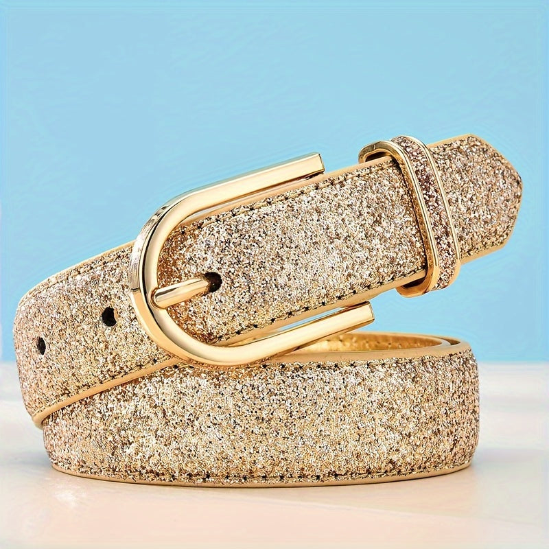 Golden Faux Leather Women's Belt - Versatile Korean-style Decorative PU Leather for Parties and Festivals, Daily Wear