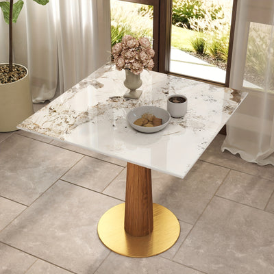33.5" Round & Square Dining Table for 2-4 People(Only Table, Chair Not Included), Marble Meeting Room Table Multipurpose Conference Table with Soild Wood Base for Office