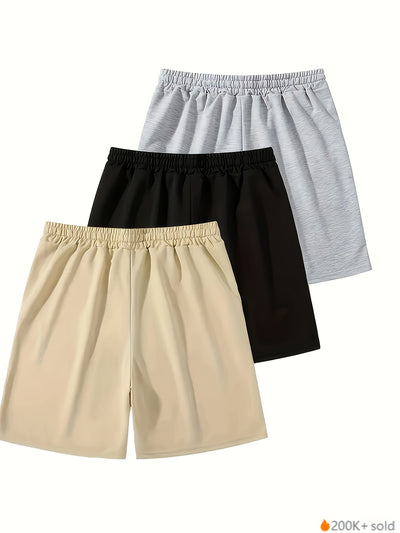 3pcs Sun Pattern Print Men's Fashion Drawstring Shorts Set, Casual Style Elastic Waist Summer Beach Shorts Fitness Sports Shorts, Japanese Style Shorts