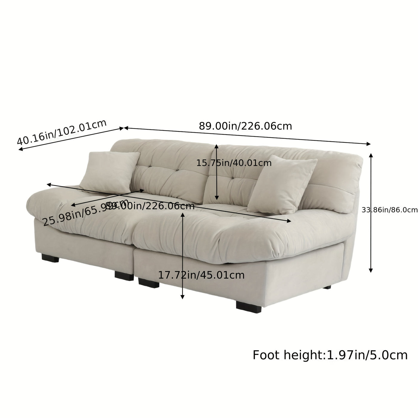 89" Comfy Cloud Sectional Couches, Loveseat Sofa Couch With 2 Pillows, Minimalist Sofa Couch, Modern Sofa Couch For Living Room, Apartment, Bedroom, Office