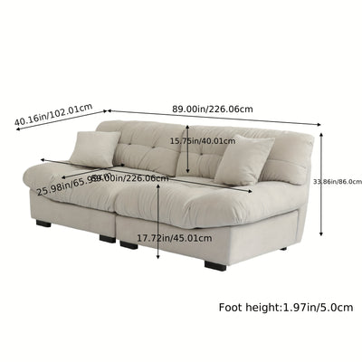 89" Comfy Cloud Sectional Couches, Loveseat Sofa Couch With 2 Pillows, Minimalist Sofa Couch, Modern Sofa Couch For Living Room, Apartment, Bedroom, Office