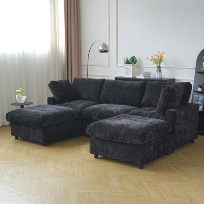 Modern U-Shaped Modular Sectional Sofa with Ottomans - Convertible L-Shaped or Straight Configurations, Washable Removable Cushions & Slipcovers, Plush Foam-Filled Cloud Design, Beige/Black Fabric Sofa for Large Living Rooms,