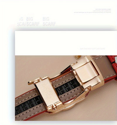 Ladies Leather Belt Leather Automatic Button Leather Fashion Korean Version Of The New Green Jeans Belt With White Decoration
