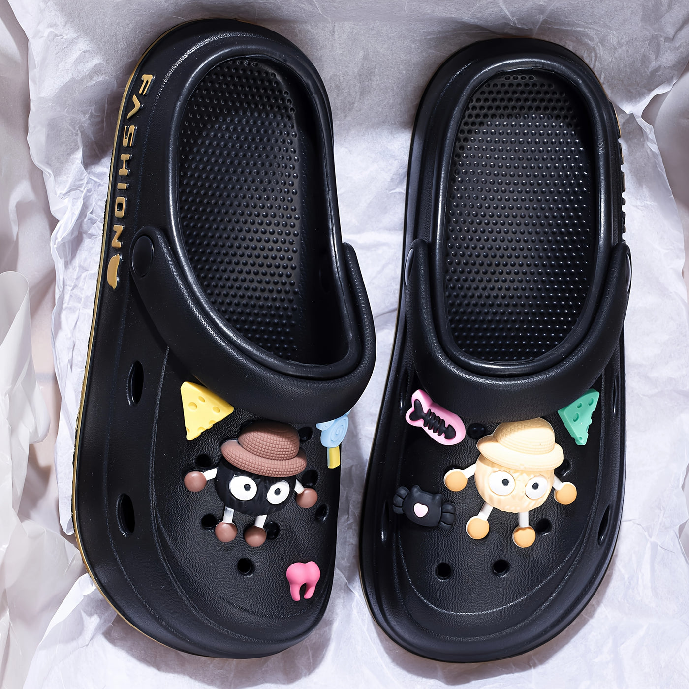 Mid-Year, Summer New Arrivals, Japanese and Korean Fashion Women's Cute Detachable Coal Ball EVA Hole Shoes, Adorable Coal Ball Charms, Comfortable Casual Versatile, 1.97inch Thickened Sole, Rotatable Back Strap for Dual Wear