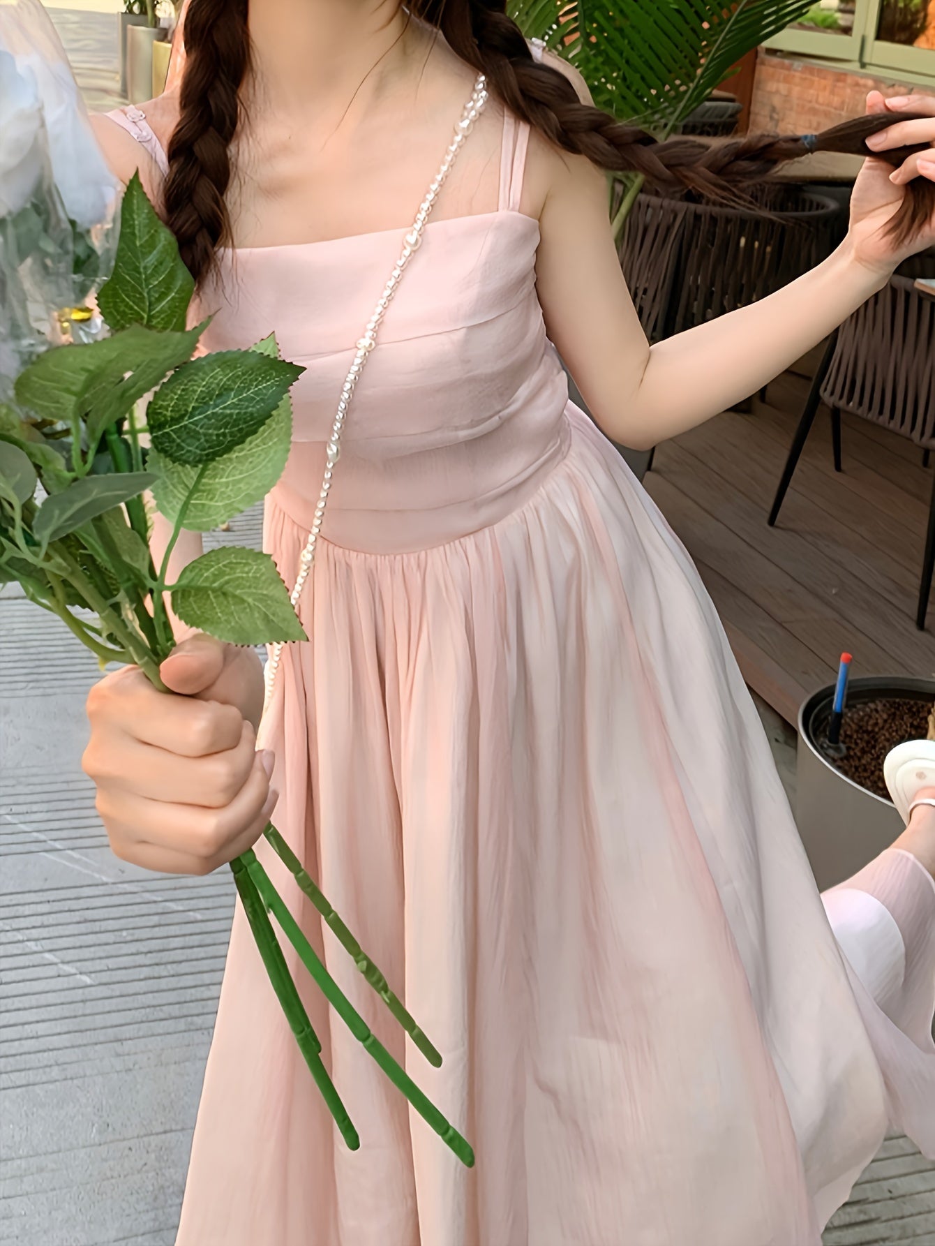 Korean-style Trendy Design Temperament Slimming Dating Vacation Pink Body-hugging Dress with Suspenders And Halter Neck