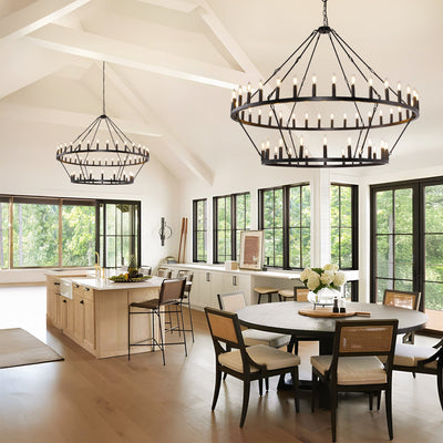 Modern Farmhouse Chandelier 2 Tier Round Wheel Chandelier Large High Ceiling Light.