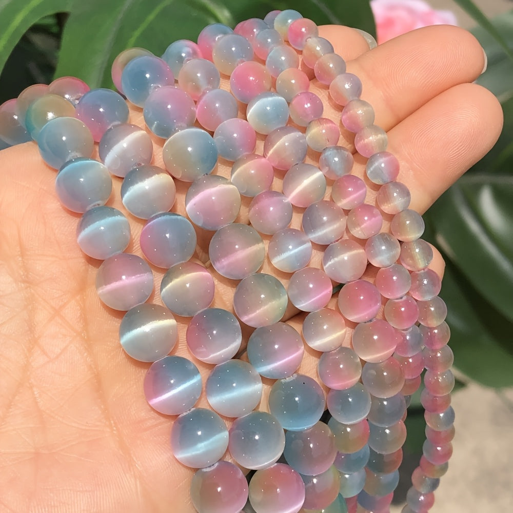 15 Inch Strand 6/8/10mm Pastel Gradient Cat's Eye Stone Beads - Iridescent Play-of-Color Loose Spacer Beads for Jewelry Making, DIY Bracelets & Necklaces, Japanese-Korean Style Lustrous Finish Beads for Crafting, Holiday Gift