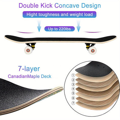 Black Cat Graphic Skateboard with Vibrant Street Art Design - Double Kicktail, ABEC-7 Bearings & Grip Tape for All Skill Levels - Durable Beginner to Pro Skateboard - Perfect Holiday Gift, Skateboarding for Fun, Playful Skate