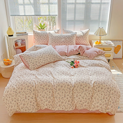 3pcs Korean Style Duvet Cover Set, New American Floral Duvet Cover Set with 1 Single Duvet Cover + 2 Pillowcases, Comfortable and Breathable, Machine Washable, Non-Fading and Deforming, Suitable for All Seasons, Light Beige-F