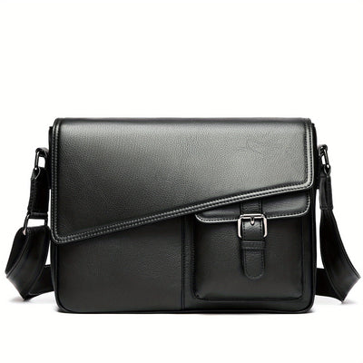 Genuine Leather Unisex Crossbody Messenger Bag - Sleek Minimalist Design with Adjustable Strap, Multiple Compartments & Metal Hardware, Black for Men & Women, Casual & Professional Use, Versatile Travel Purse | Korean Fashion