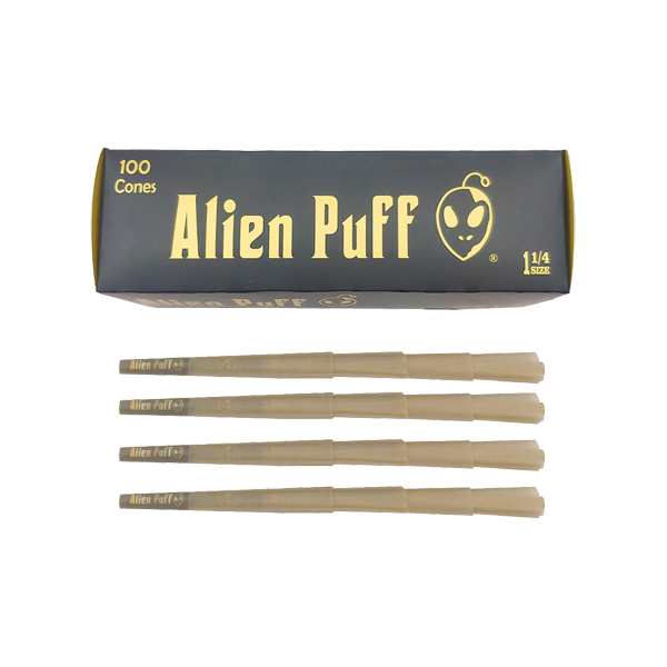 Alien Puff Black & Gold 1¼‑Size Pre‑Rolled Cones - 100 Packs