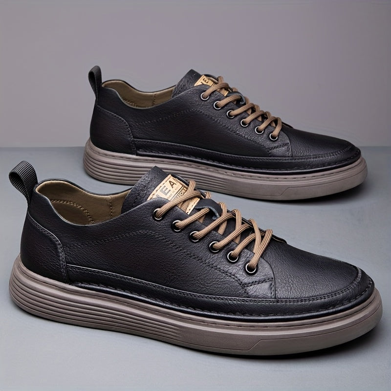 [Casual Style] Men's All-Season Casual Loafers - Stylish British & Korean Inspired Slip-On Shoes with Lace-Up Option, Versatile for Business and Leisure, Durable Rubber Sole, PU Upper, Casual Attire|Modern Casual Shoes|Durabl