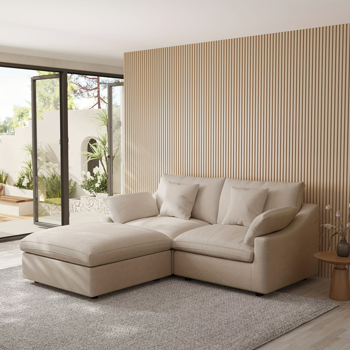 Sky Cloud Slope Sectional Sofa, Cozy Comfort 83-Inch Linen L-Shaped Sectional 2 Seater with Ottoman, Living Room Sofa, Sofa Sectional for Living Room, Couch for Bedroom, Foldable Sofa, Comfy Couch, Bedroom Seating, Lounge Fur