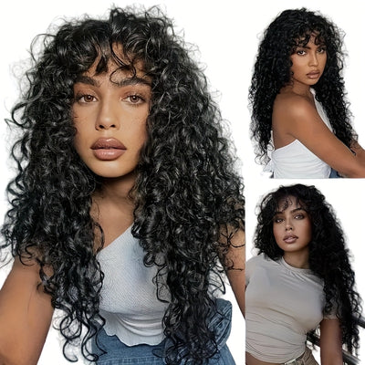24 Inch Afro Kinky Curly Hair Wigs With Bangs