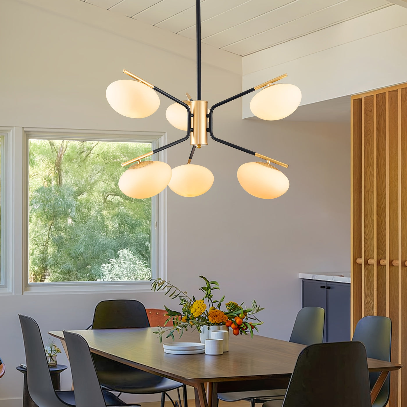 Chandelier Mid Century Modern Industrial E26 Pendant Lighting Black And Golden Light For Living Room, Kitchen, Bedroom, Dining Room And Farmhouse