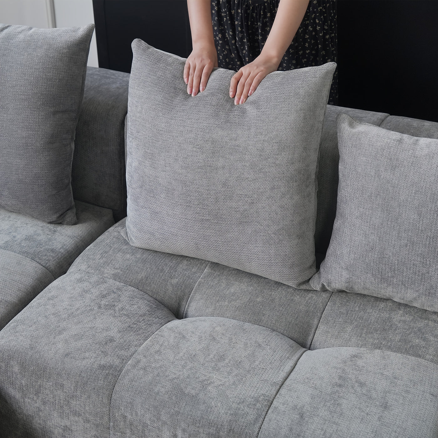 144 Inch Modular Sofa, Mid Century Modern Extra Deep Corner Seat Couch, 3-Seater Sofas for Living Room, Sectional Couches, Cozy Sofa for Apartment, Living Room, Boneless Sectional Sofa for Living Room, Comfy Couch, Convertibl
