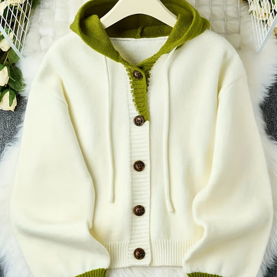 Women's & Olive Green Sweater - Button-Front Cardigan, Ribbed Cuffs - All-Season Layering Sweater for Fall/Winter/Office/Casual Outfits - Elegant Women's Sweater Coat, Sweater, Winter Wardrobe Essential, Round Neckline, Breat