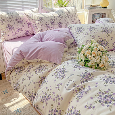 3pcs Korean Style Duvet Cover Set, New American Floral Duvet Cover Set with 1 Single Duvet Cover + 2 Pillowcases, Comfortable and Breathable, Machine Washable, Non-Fading and Deforming, Suitable for All Seasons, Light Beige-F