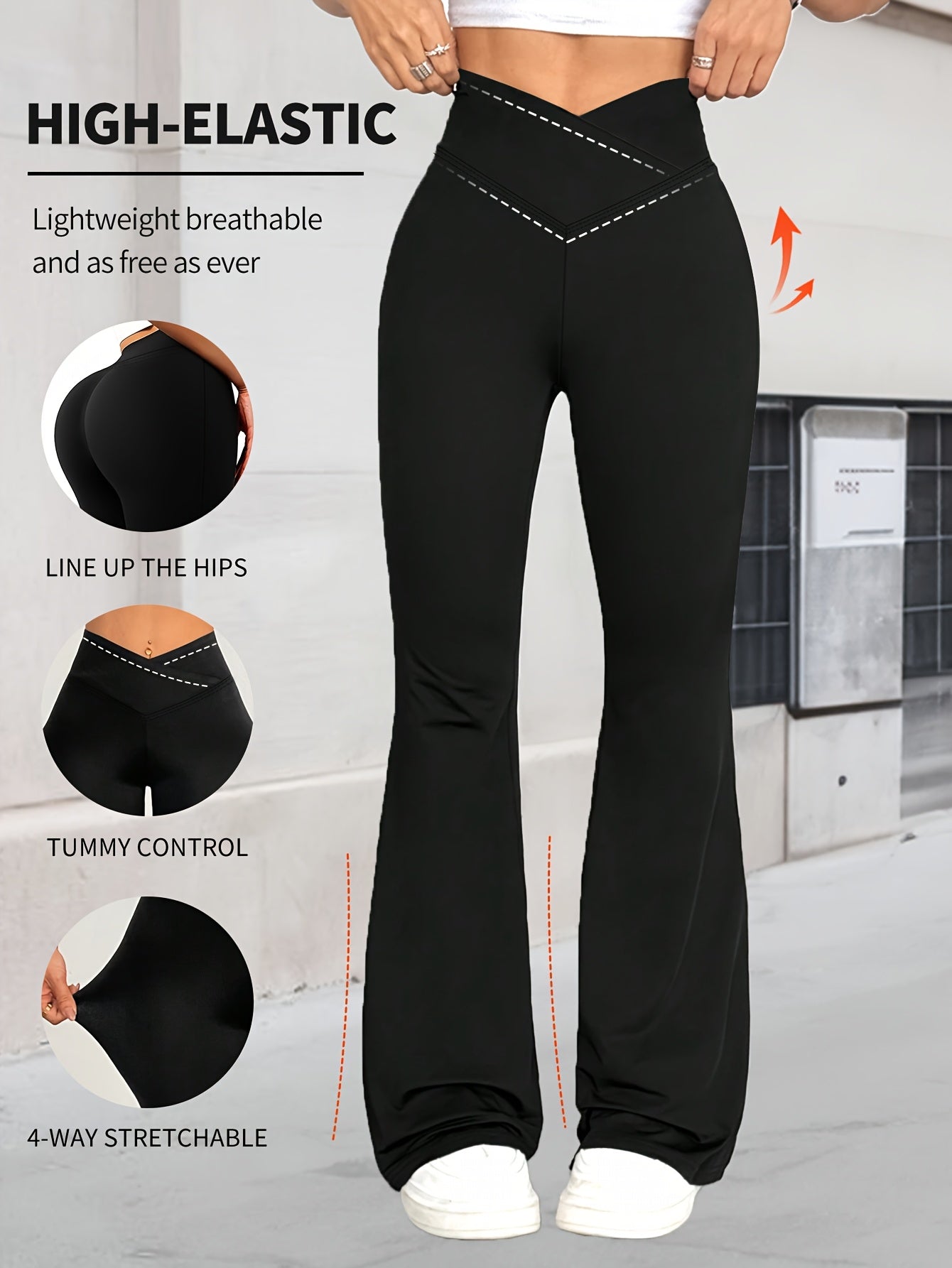 Women'S High-Waisted Flared Leggings - Retro Cross-Waist Yoga Pants, 4-Way Stretch Breathable Workout Leggings with Hip-Lifting Design & Tummy Control, Lightweight for Running, Gym, Casual Wear (Spring/Summer/Fall), Workout L