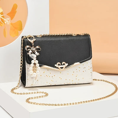 Elegant Korean Fashion Crossbody Bag with Sequins, Lightweight Polyester-Lined Handbag with Metal Chain, Versatile for Daily Use & Travel, Ideal for Birthday, Thanksgiving, Halloween, Christmas Gifts
