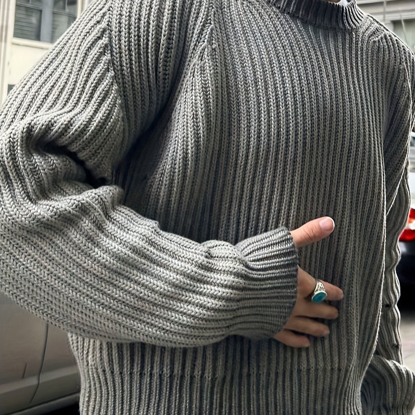 Autumn and Winter Warm Collection, European, American, Japanese, Korean, Loose Casual Bead Pattern, Street Neutral, Men'S and Women'S Knitted, Unique Design, Long Sleeve Short, Falling Shoulder, Simple Sleeve, Pierced Round N