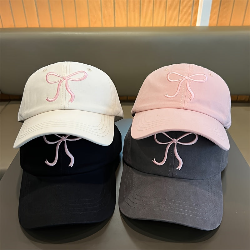 Pink Bowknot Baseball Cap - Adjustable Sun Protection Hat for Women, Lightweight & Stylish Korean-Inspired Design, Perfect for Travel, Beach Outings & Casual Wear, Sun Protection Headwear | Trendy Baseball Cap | Polyester Fib