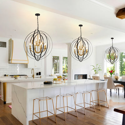 12-Light Modern Farmhouse Chandelier - 31.5" Black Round Pendant Light Fixture for High Ceilings, Adjustable Height (32"-90"), E12 Bulb Compatible, Entryway, Kitchen Island, Staircase & Foyer Lighting, Versatile Lighting Fixt