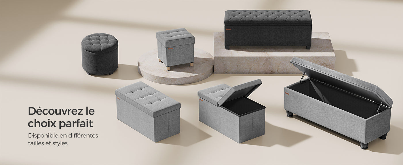 Storage Ottoman, Padded Foldable Bench, Chest with Lid, Solid Wood Feet, Space-Saving, Holds up to 300 kg, for Bedroom