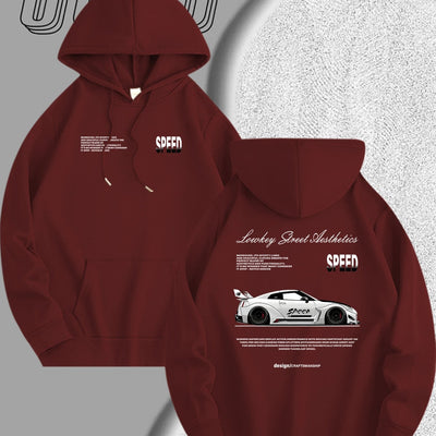 Men's Light Blue Racing Car Graphic Hooded Sweatshirt - Casual Long Sleeve Pullover with Speed & Speed Limit Print, Soft Hood, Machine Washable, Automotive Enthusiast Apparel