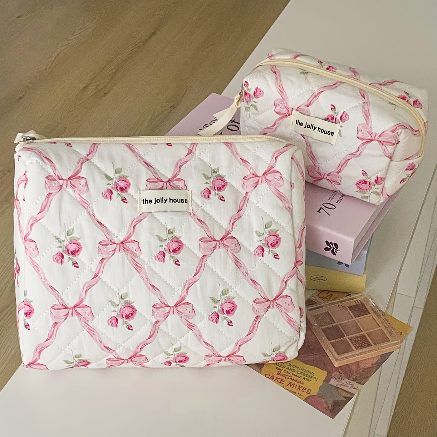 Portable High-Quality Makeup Bag - Korean-Style Bowknot Flower Design - Large Capacity for Toiletries, Perfect for Travel