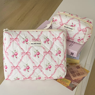 Portable High-Quality Makeup Bag - Korean-Style Bowknot Flower Design - Large Capacity for Toiletries, Perfect for Travel